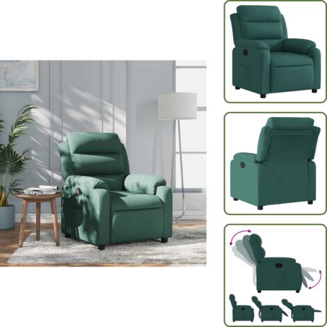 Respaldo - vidaXL Sillón reclinable de tela verde oscuro - Tela verde oscuro