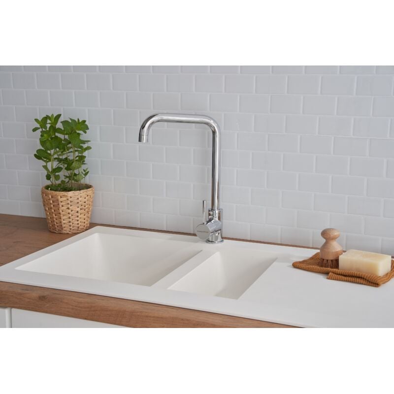 Evier à encastrer Evier de cuisine Granit Mineralite 100 x 50 cm blanc Respekta