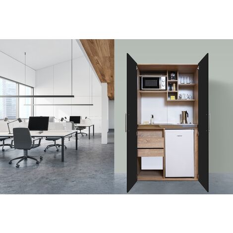 Respekta – Cuisine complète mini-cuisine 104 cm – Chêne noir – Réfrigérateur sous plan avec congélateur – Plaque vitrocéramique prête à brancher