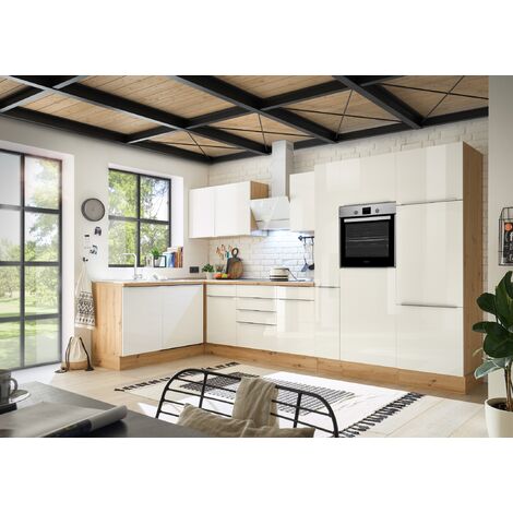 Respekta – Cuisine d'angle Marleen Premium 370 cm – Blanc chêne artisan – Épaisseur plan de travail 38 mm – Hauteur de travail 91,5 cm