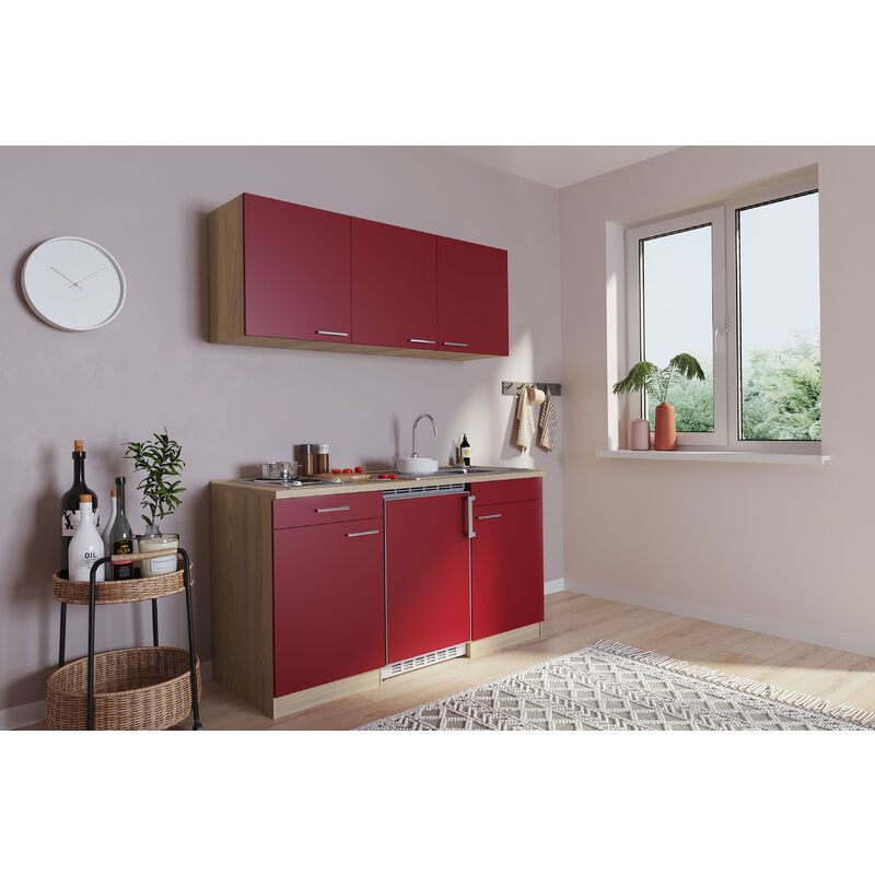 Küche Miniküche Singleküche Küchenzeile Pantry Eiche Rot Luis 150 cm Respekta