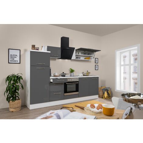 Küchenzeile Küche Küchenblock Einbauküche 270 cm Eiche York grau Glanz respekta 