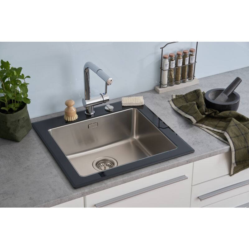 Evier à encastrer Evier en verre Evier de cuisine verre inox 55 x 53 noir - Respekta