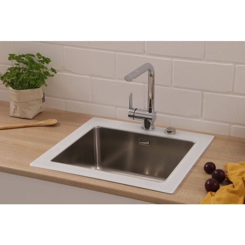 Evier à encastrer Evier en verre Evier de cuisine verre inox 55 x 53 blanc - Respekta