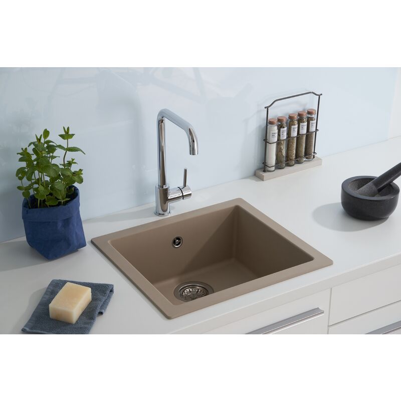 Respekta - vier Évier de cuisine à encastrer Évier Granit Mineralite 50x44 beige