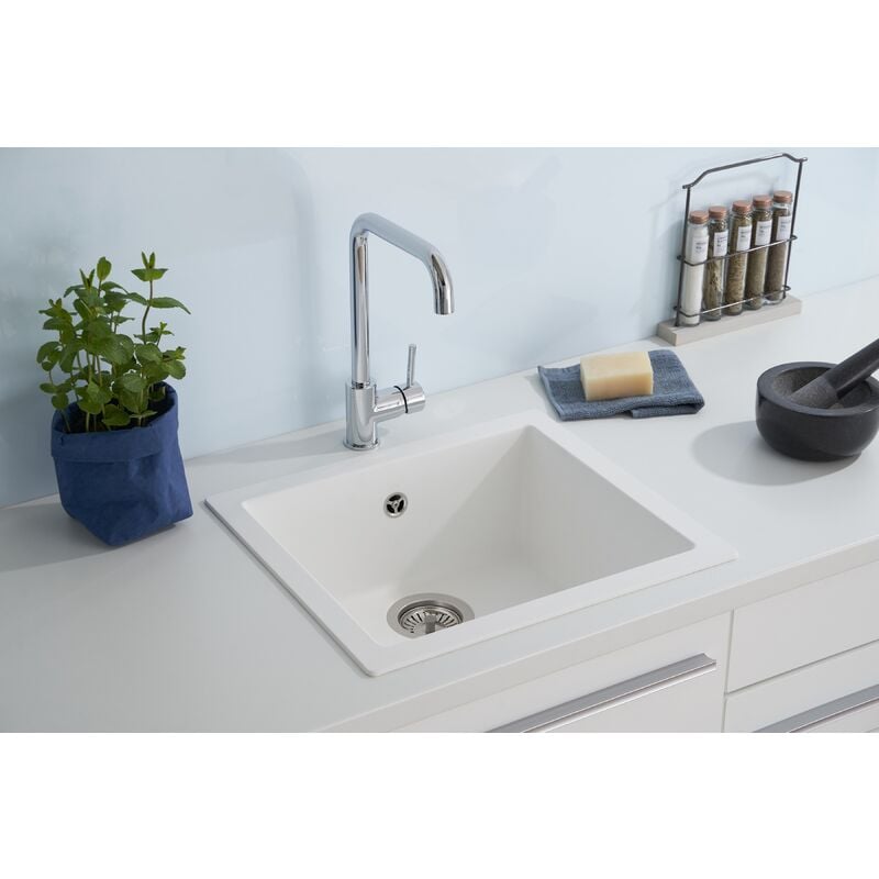 Respekta - vier Évier de cuisine à encastrer granit Évier Mineralite 50 x 44 blanc