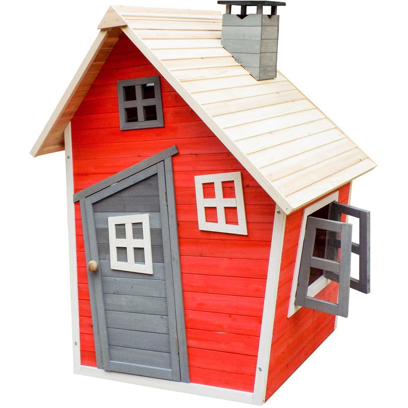 

Wiltec - Caseta juegos niños infantil de madera casita para jardín jugar exterior ventanas