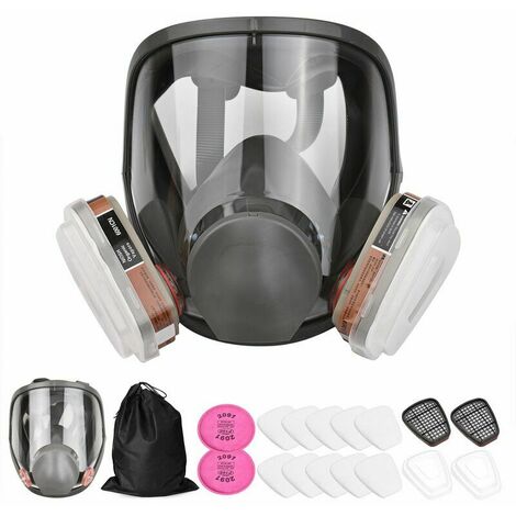 Respirador de cara completa para pulverizador de pintura, pulido, soldadura y otra protección laboral Respirador de vapor orgánico con capucha de gas reutilizable 18 en 1 Vista amplia