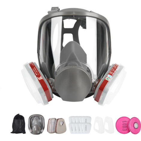 Respirateur facial complet réutilisable, Protection Respirateur Visage avec 10 filtres de rechange 5 paires de gants pour Peinture Particules Poussière Produits chimiques