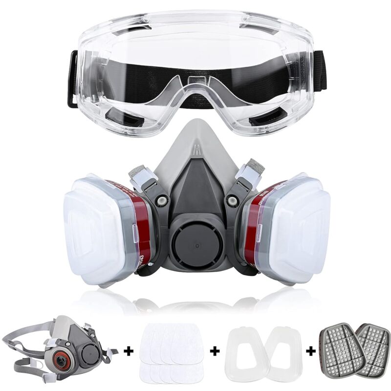 Respirateur réutilisable Demi-masque 6200 Masque à gaz Protection respiratoire Respirateurs avec lunettes de sécurité pour peinture Soudage