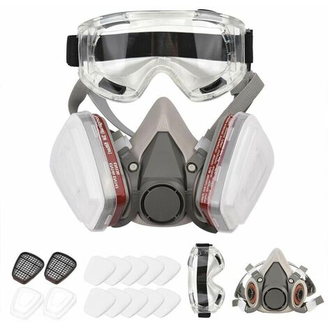 Respirateur réutilisable Demi-masque 6200 Masque à gaz Protection respiratoire Respirateurs avec lunettes de sécurité pour peinture Soudage à la vapeur organique Polissage Travail du bois et autres pr
