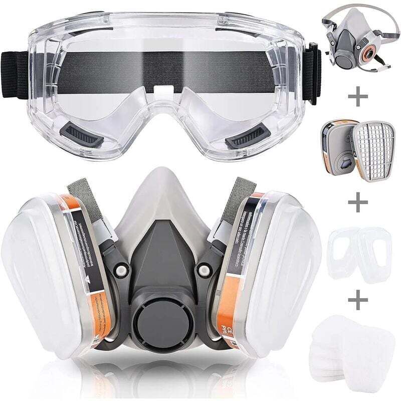 Respiratoire Réutilisable Masque de Protection, Anti poussière avec Filtres Lunette pour Peinture, Poussière, Ponçage, Soudage, Bricolage Protection