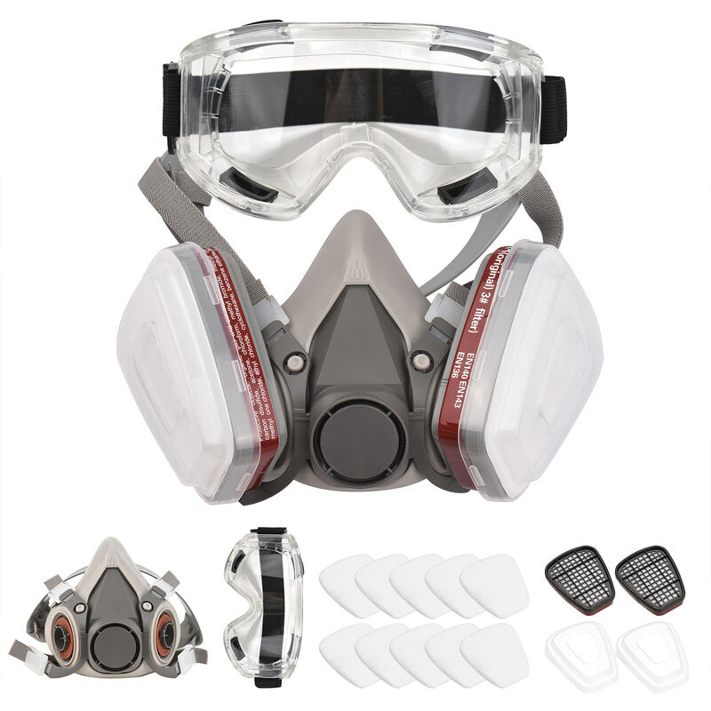 Sumeber 19 in 1 Completo Abito Riutilizzabile Maschera di Protezione del Viso Intero, Maschera Antigas con Filtro, Maschera Antipolvere Industriale per Spruzzo, Levigatura, Gas Acidi, Umidità