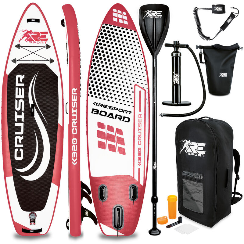 RE:SPORT SUP Planche Gonflable 320cm Rouge | Stand Up Paddle Board avec Accessoires | Planche de Surf | Pour les Débutants et Experts