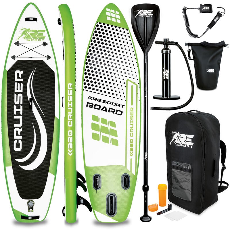 RE:SPORT SUP Planche Gonflable 320cm Vert | Stand Up Paddle Board avec Accessoires | Planche de Surf | Pour les Débutants et Experts