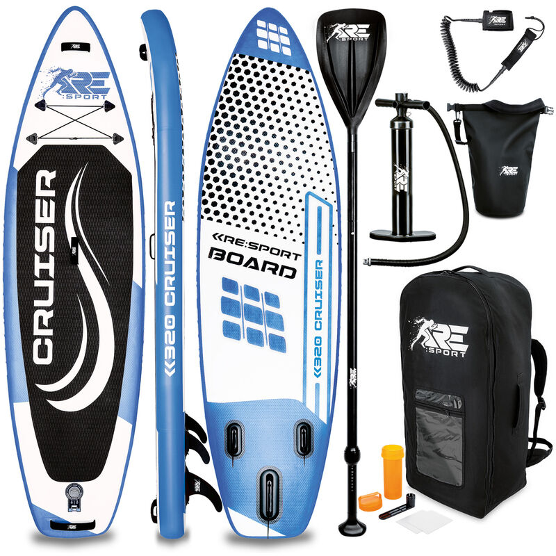 RE:SPORT SUP Planche Gonflable 320cm Bleu | Stand Up Paddle Board avec Accessoires | Planche de Surf | Pour les Débutants et Experts