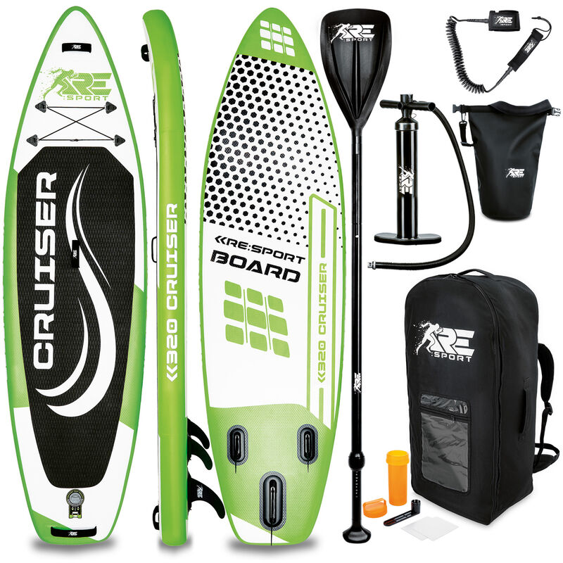 

RE:SPORT Tabla SUP Hinchable 320cm Verde | Tabla Paddle Surf | Stand-Up Board | Accesorios Completos + Bomba + Remo Ajustable | Para Principiantes y