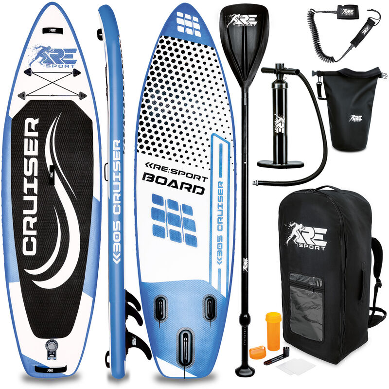 

RE:SPORT Tabla SUP Hinchable 305cm Azul | Tabla Paddle Surf | Stand-Up Board | Accesorios Completos + Bomba + Remo Ajustable | Para Principiantes y
