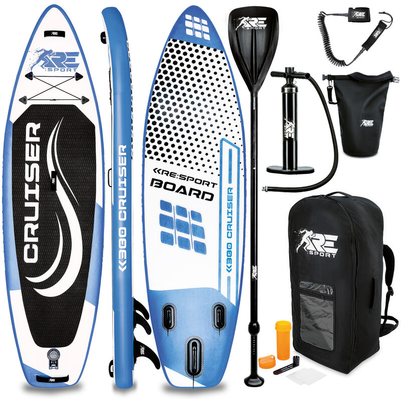 

RE:SPORT Tabla SUP Hinchable 380cm Azul | Tabla Paddle Surf | Stand-Up Board | Accesorios Completos + Bomba + Remo Ajustable | Para Principiantes y