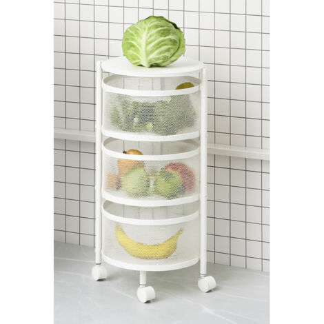 Resserre 3 paniers rotatifs sur roues en acier blanc  H 60 cm x D 33 cm  Etagère de rangement cuisine, salle de bain, bureau.. - Livraison gratuite