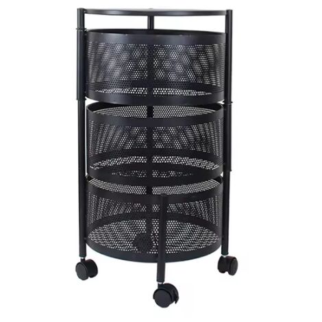 Resserre 3 paniers rotatifs sur roues en acier noir  H 60 cm x D 33 cm  Etagère de rangement cuisine, salle de bain, bureau.. - Livraison gratuite