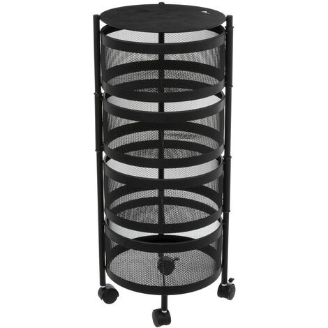 5FIVE Resserre de cuisine 4 Paniers rotatifs sur roues en Métal Noir H 76 cm - Five