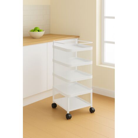 Resserre Métallique Carrée 4 Niveaux à Roulettes  Blanc  Rangement Cuisine/Bureau/Salle de Bain  28 x 28 x H 75 cm - Livraison gratuite