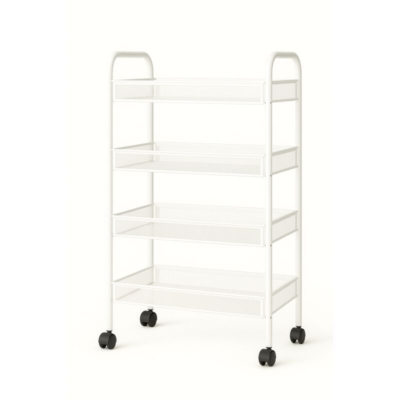 Resserre Métallique Rectangulaire 4 Niveaux à Roulettes - Blanc - Desserte de Rangement - l 39 x p 23 x h 77 cm - Livraison gratuite