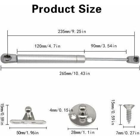 Ressorts à gaz Tigrezy en lot de 2, 60N/6 kg, amortisseurs de ressorts à gaz pour meubles, charnières à fermeture lente, tiges de support hydrauliques pour armoires, adaptés aux armoires de cuisine (2