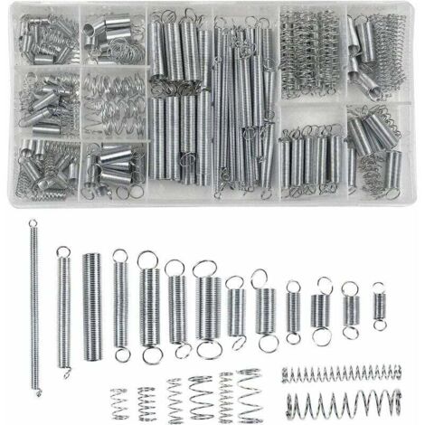 Ressorts de compression, ressorts de traction - Assortiment de 20 tailles de ressorts d'extension en acier galvanisé avec boîte de rangement (200 pièces)