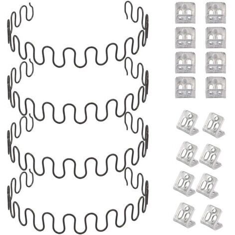 Ressorts de rechange pour canapé 4 pièces 50,8 cm avec 16 clips en S, 4,0 fils de diamètre Kit de réparation de ressorts de canapé pour siège de décoration intérieure de meubles