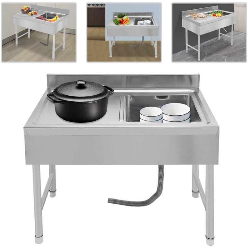 Senderpick - Restaurant commercial Lavabo autoportant rectangulaire Évier en acier inoxydable