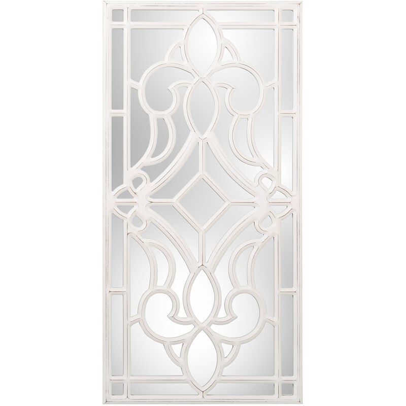 Retable en bois ajouré avec miroir décapé blanc 40x80x1,4 cm, bois : Dm