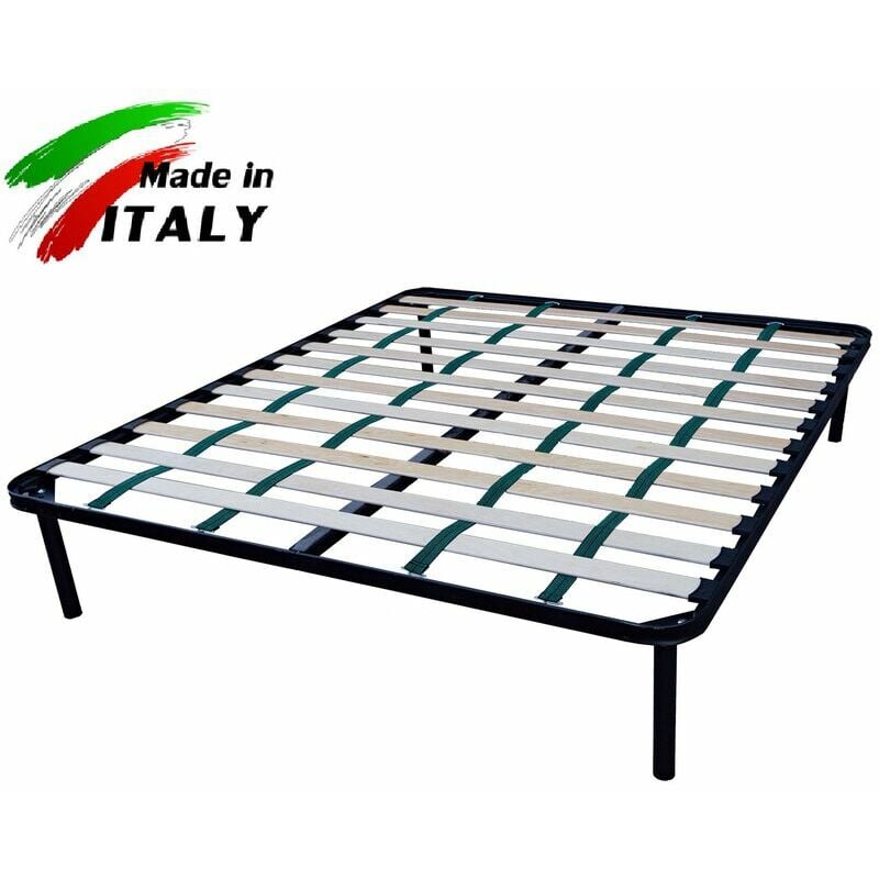 Rete Ortopedica in Acciaio a Doghe per Letto Matrimoniale 160x190 cm con Cinghie di Rinforzo e Piede Centrale, Massimo Sostegno - 100% Made in Italy