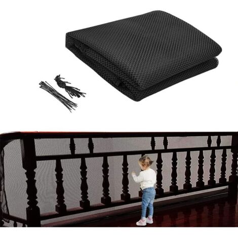 Rete di sicurezza per bambini per scale (300 x 79 cm), nera, per balconi e gatti.