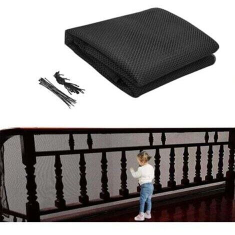 Rete di sicurezza per scale per bambini, 300x79 cm - Nera, Rete protettiva per balconi, Rete anticaduta per gatti