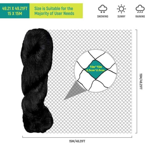 Rete per uccelli per voliere - Rete protettiva per polli con maglia 25 mm x 25 mm - Rete anti-piccioni versatile per piante (15 m x 15 m)