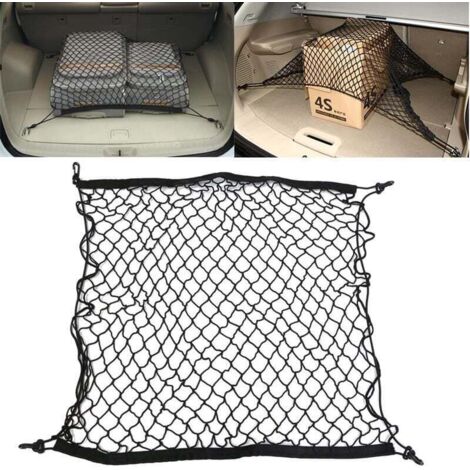 Rete portaoggetti in rete, rete portaoggetti per auto da 70 cm, elastica, estensibile, divisoria in rete, barriera di sicurezza, organizer per bagagliaio in nylon con 4 ganci