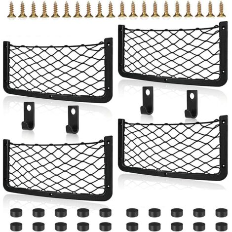 Rete portaoggetti per auto da 4 pezzi con gancio, rete portaoggetti elastica per bagagliaio, 36 x 18 cm, per auto e camper