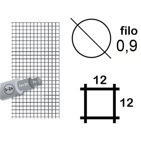 RETE RECINZIONI METALLICA ELETTROSALDATA 12x12 h100cm ØF.0,9 ROTOLO 25mt ZINCATA