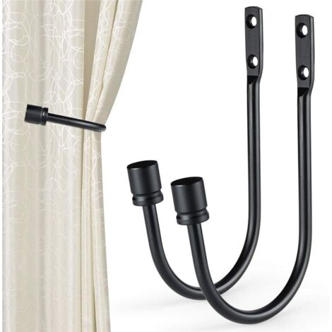 Retenues de rideau, 2 pièces crochet en forme de U fixé au mur de gland de rideau embrasse crochet de draperie embrasse accessoires de rideau (noir
