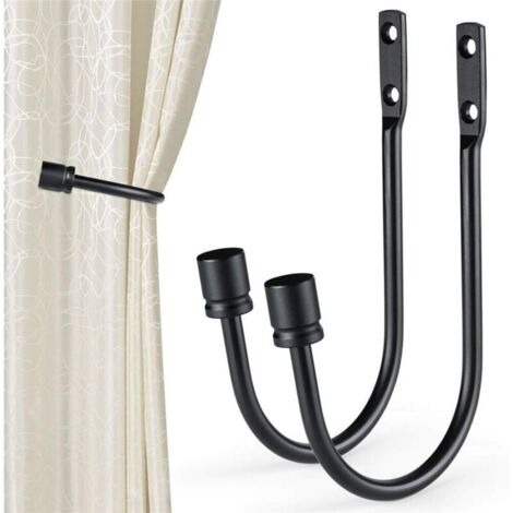 Retenues de rideau, 2 pièces crochet en forme de U fixé au mur de gland de rideau embrasse crochet de draperie embrasse accessoires de rideau (noir