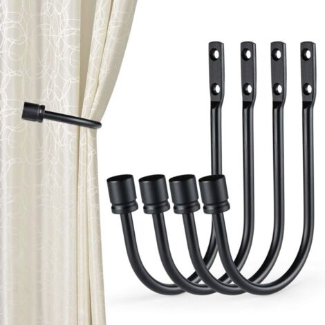 Retenues de rideau, 4 pièces crochet en forme de U fixé au mur de gland de rideau embrasse crochet de draperie embrasse accessoires de rideau (noir