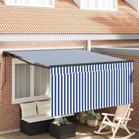 Retractable Awning Blue and white 300 x 250 cm Fabric vidaXL