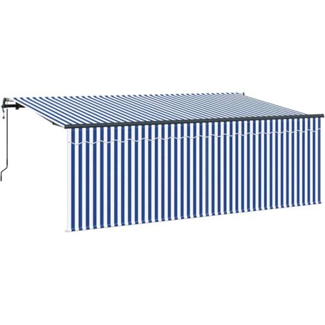 Retractable Awning Blue and white 400 x 200 cm Fabric vidaXL