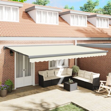 Retractable Awning Manual Cream 500 x 300 cm Fabric, Metal vidaXL