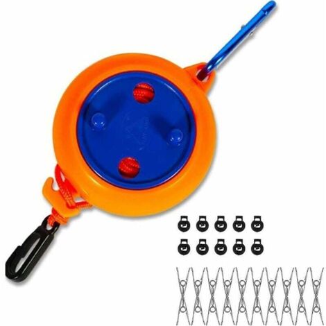 Retractable Camping Clothesline, Portable 8m Expandable Clothesline for Garden, Travel, Bathroom, Laundry Room (10 Fixed Buckles and 20 Clothespins) MUMU