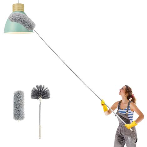 Retractable Microfiber Spider Web Duster - High Ceiling Brush - Anti-Scratch - Washable, Foldable - 250 cm Dark Grey
