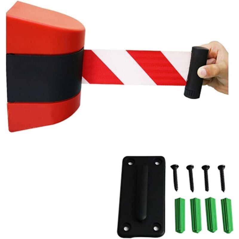 Retractable Queue Divider - Wall Mounted Crowd Control Safety Tape with Accessories, 2M