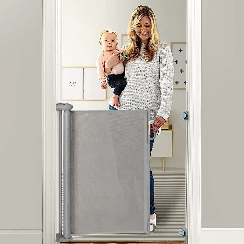 Briefness - Retractable Stair Gate for Baby, Extends up to 140cm Wide, 83cm Tall, Extra Wide Baby Safety Gate, One Handed Silent Operation Baby Gate